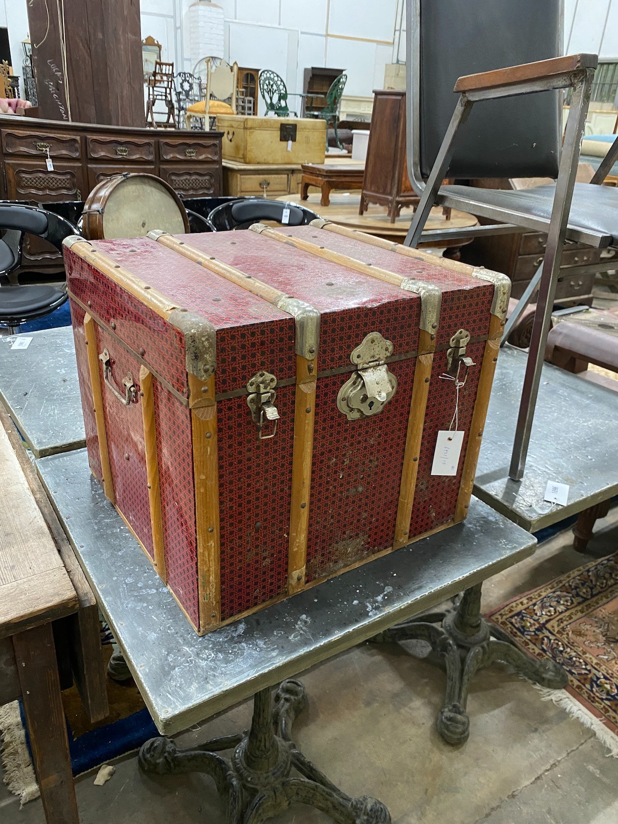 A simulated rattan tuck box, 46cm and a metal frame desk chair